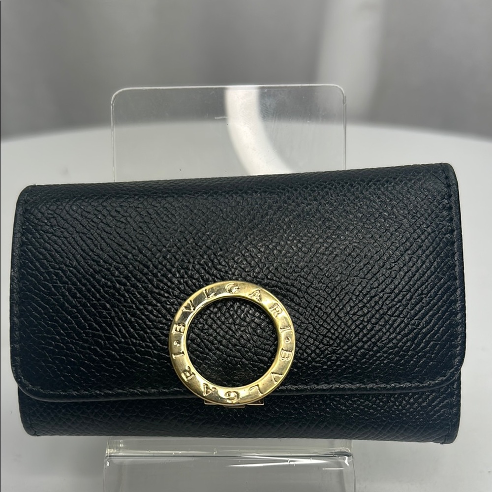 BVLGARI Bulgari ring clip logo 5 ring key case leather black